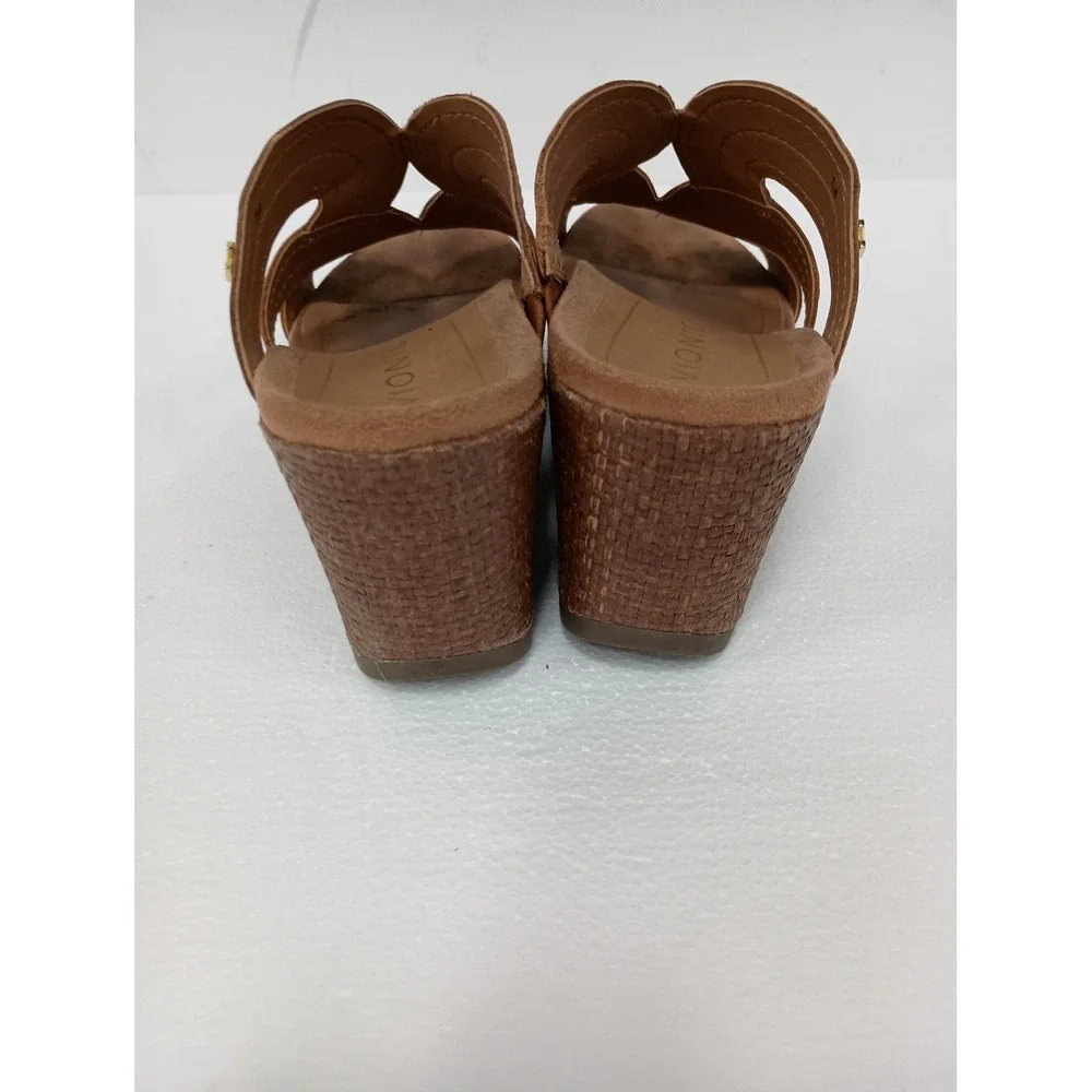 Vionic Wedge Sandals Womens 7M Brown Leather Orthotic Comfort Strappy Shoes